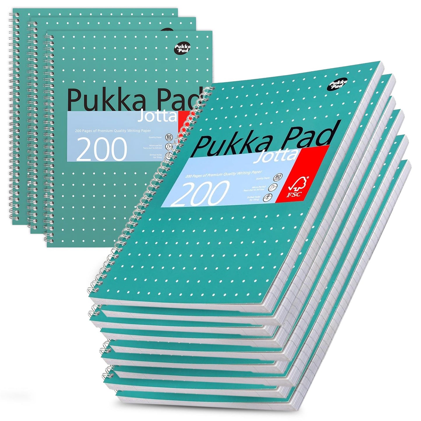 Pukka Pad A4+ Metallic Jotta Book, 200 Pages, 8mm Lined Green, 80 GSM, Wirebound & Perforated for School & Office Use