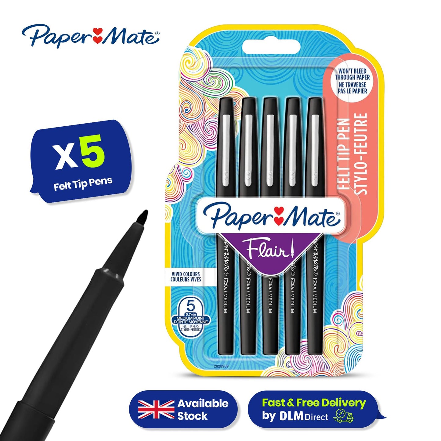 Papermate Flair Felt-Tip Pens Bundle, 4x Red, 4x Green, 5x Blue & 5x Black for Smooth & Vibrant Writing