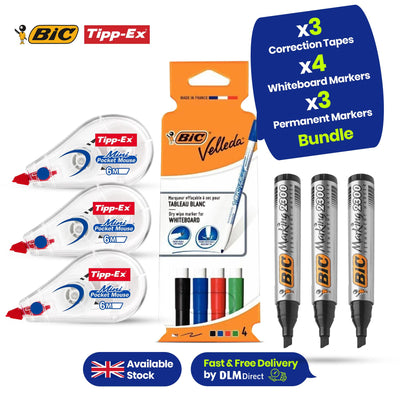 3x Tipp-Ex Mini Pocket Correction, 4x BIC Whiteboard Markers & 3x BIC Permanent Markers Bundle