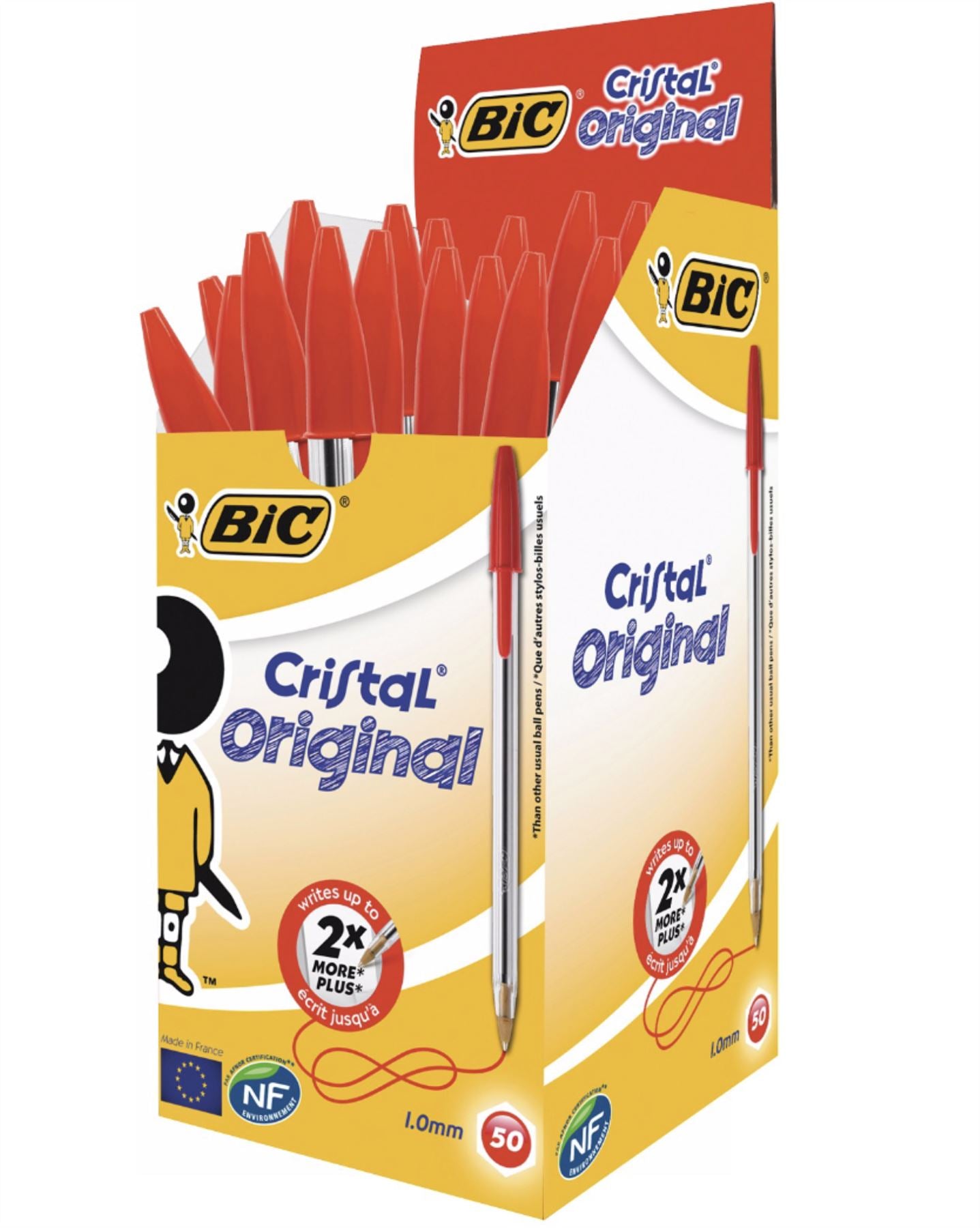 BIC CRISTAL MEDIUM BALL POINT PEN RED - BOX OF 50 - 1 to 5 Packs