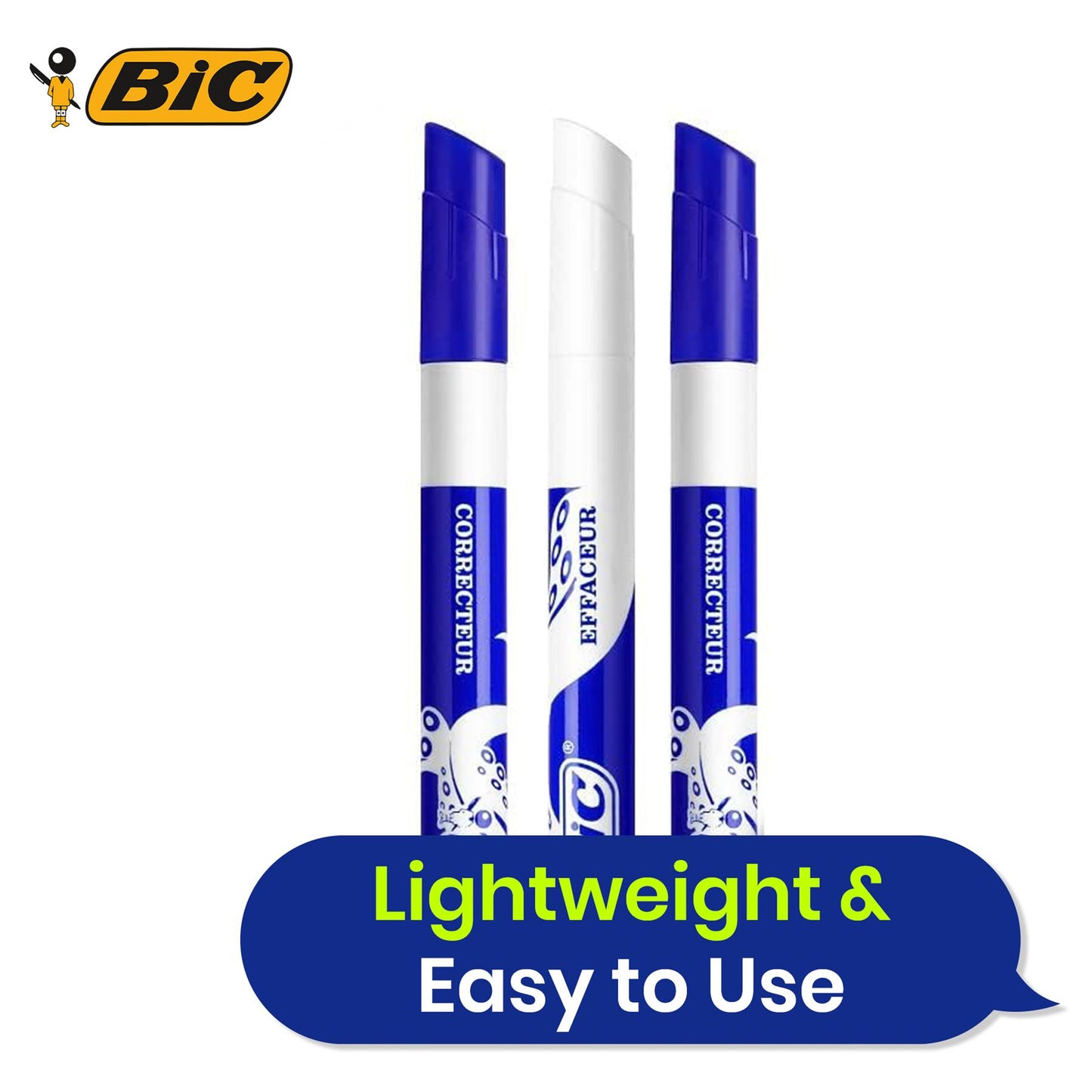 BIC Briteliner Grip Highlighters - Yellow/Blue/Green/Pink (Pack of 4) + BIC Ink Eater Permanent Eraser Pens - Blister Pack of 4 +Tipp-Ex Fluid 20ml - Pack of 1