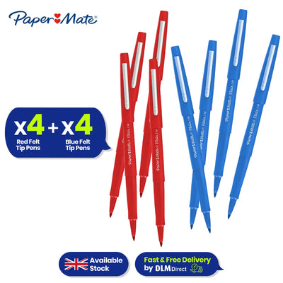 Papermate Flair Pack of 4 Ink Colour Blue + Papermate Flair Pack of 4 Ink Colour Red