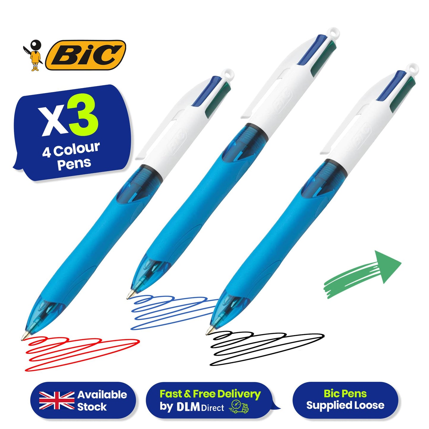 BIC 4 Colour Ballpoint Pens, 2 Pack & 3x BIC 4 Colour Retractable Pens & Pukka Jotta Pad A5