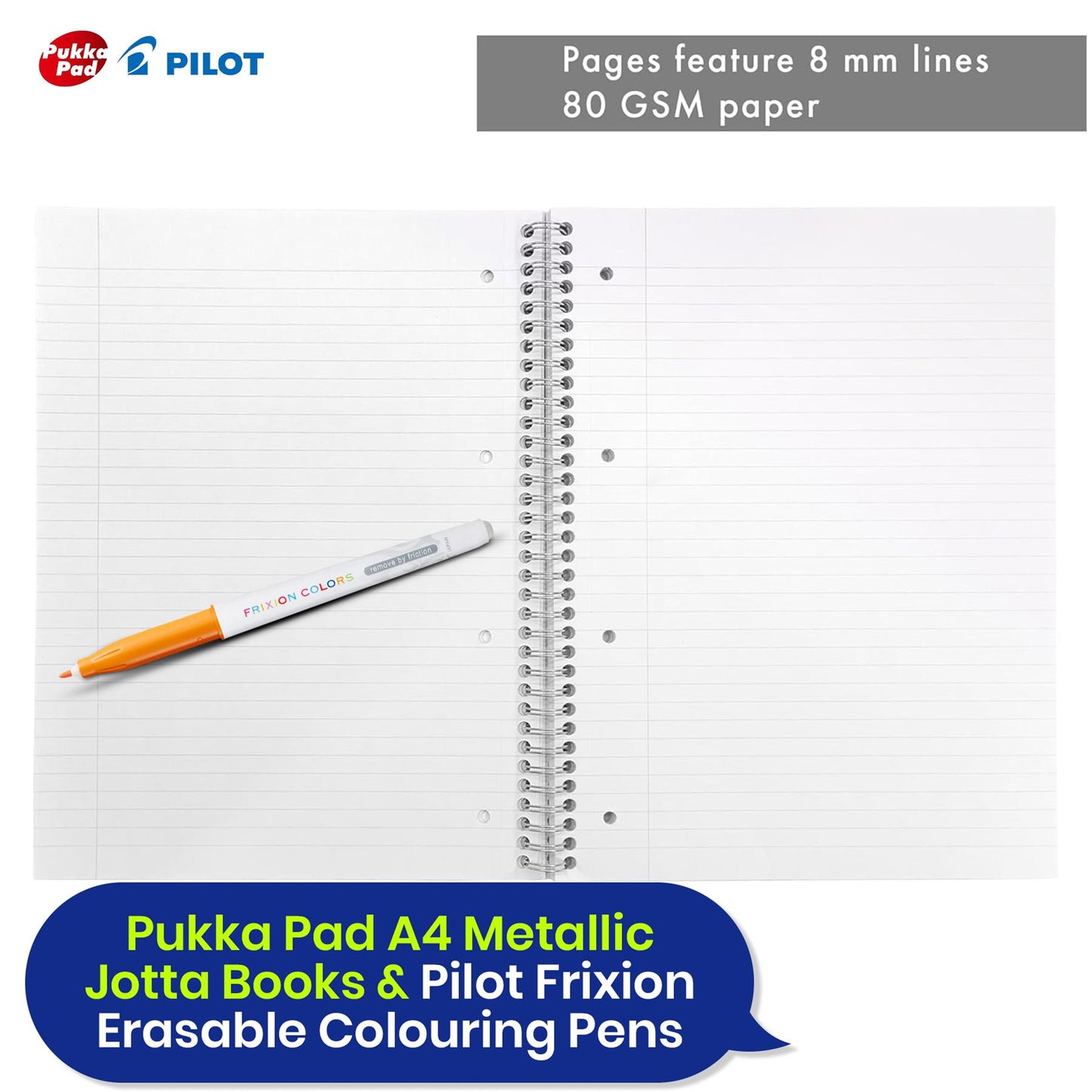 Pukka Pad 3x A4 Jotta Notebook & 12x Pilot Frixion Fibre Tip Colouring Pen Ideal for School and Office Use