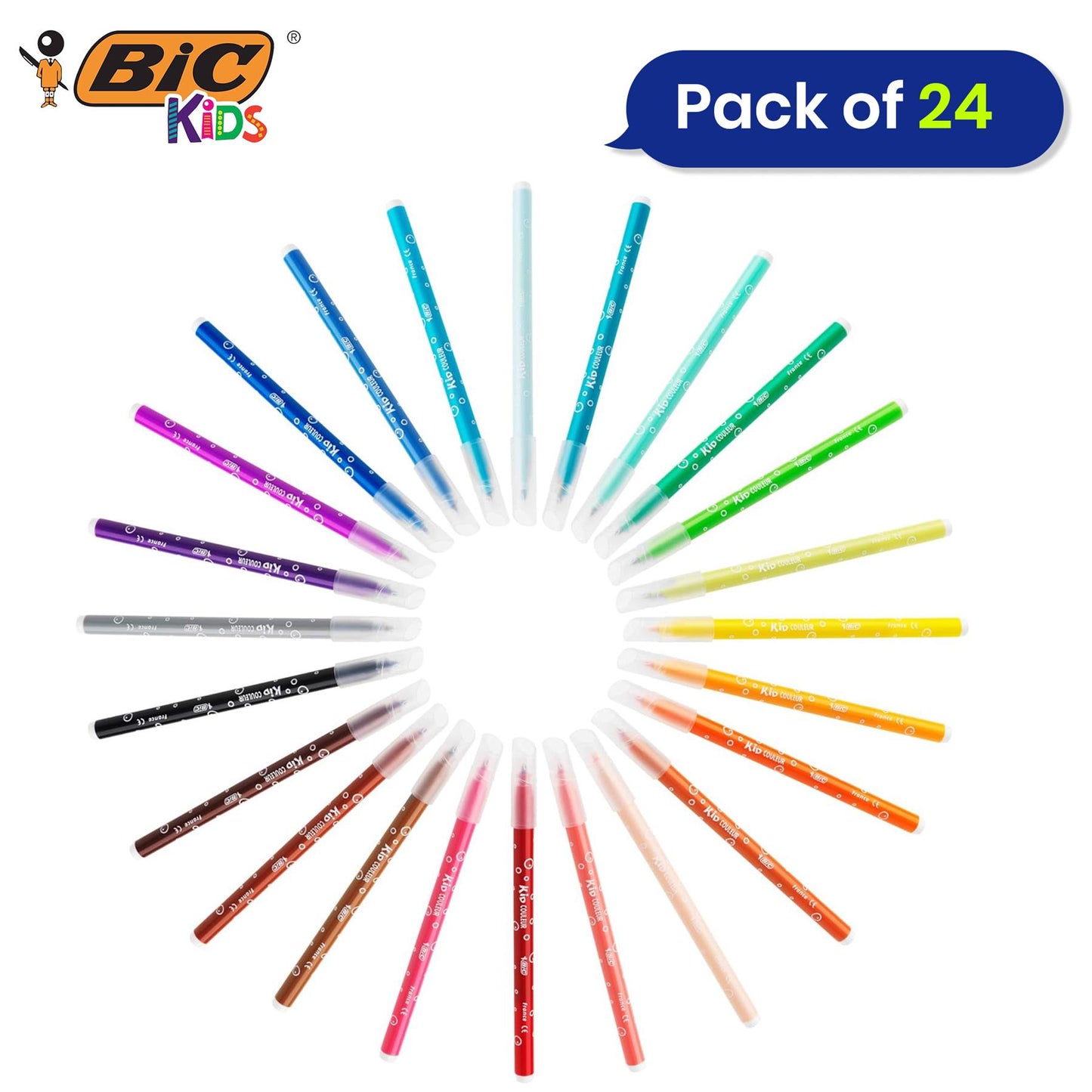 BIC Kids Felt Tip Pens with Medium Blocked Tip 24 Colours