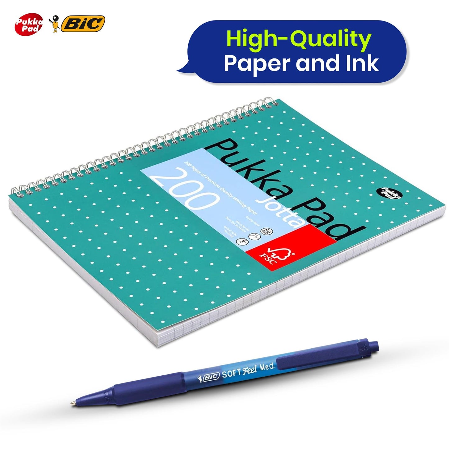 Pukka Pad 3x A4 Jotta Notebook & BIC Soft Feel Ballpoint Pens Pack of 3 Ideal for School and Office Use