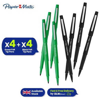 Papermate Flair Felt-Tip Pen Bundle Black and Green Packs of 4 Each