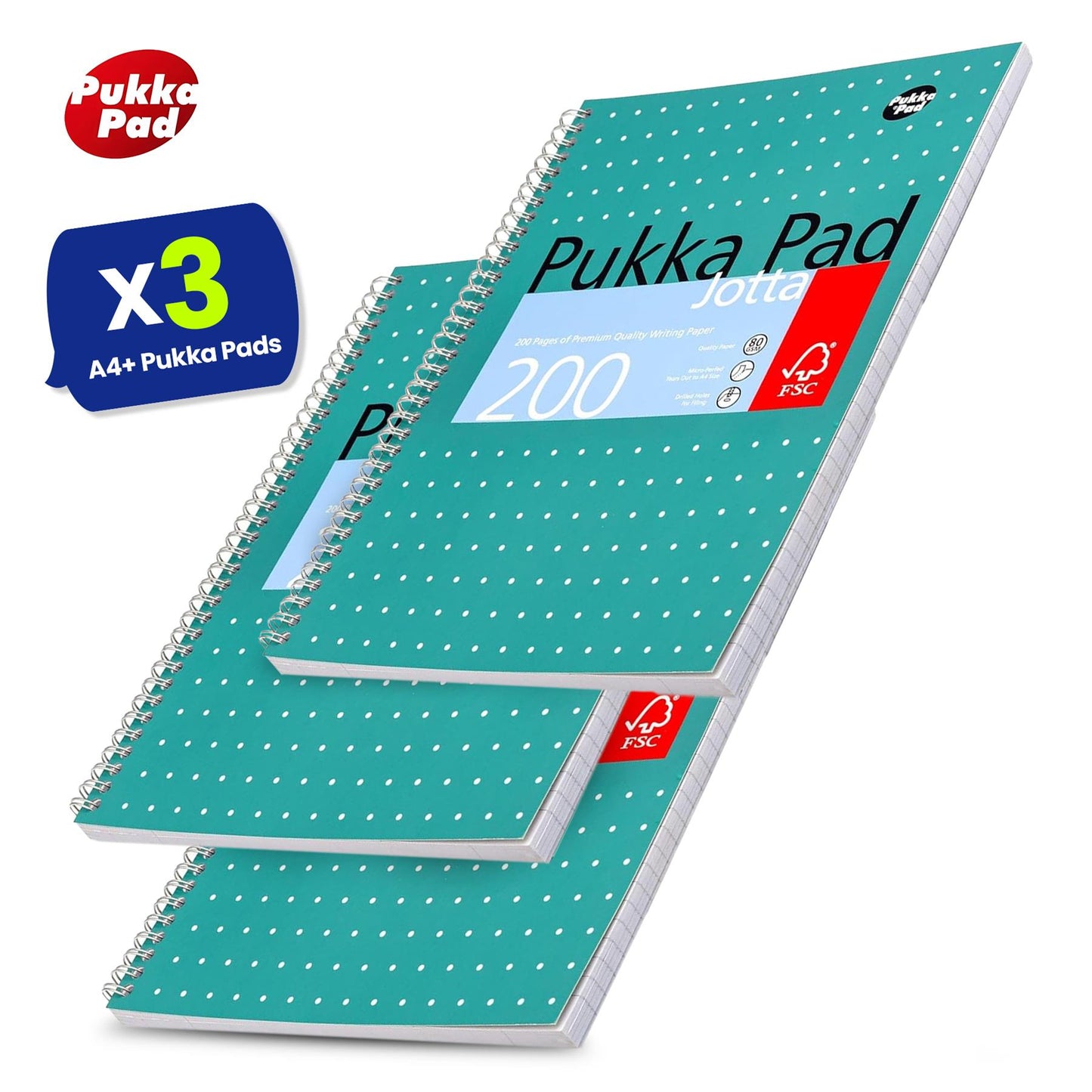 Pukka Pad A4+ Metallic Jotta Book, 200 Pages, 8mm Lined Green, 80 GSM, Wirebound & Perforated for School & Office Use