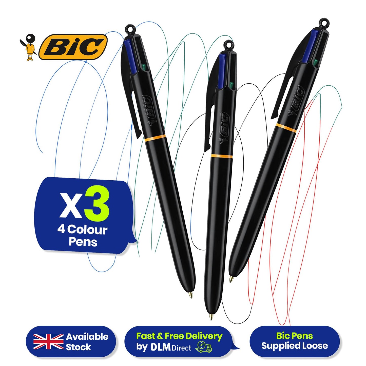 3x BIC 4 Colours Medium Point & 3x BIC Pro Ballpoint & 3x Gel-ocity Black & 3x BIC 4 Colours Grip, 0.4 mm Pens