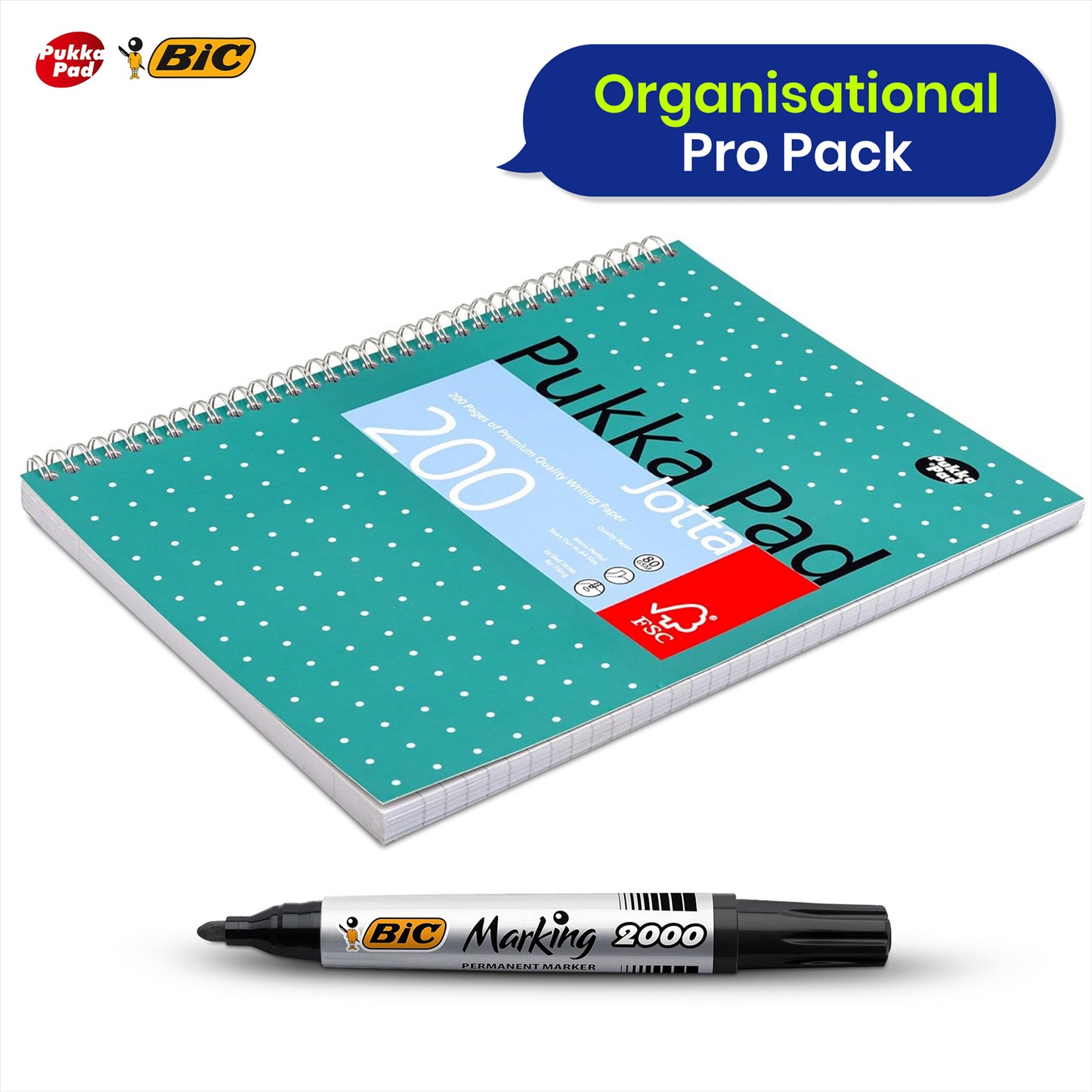 Pukka Pad 3x A4 Jotta Notebook & 4x BIC Marking 2000 Permanent Marker Ideal for School and Office Use