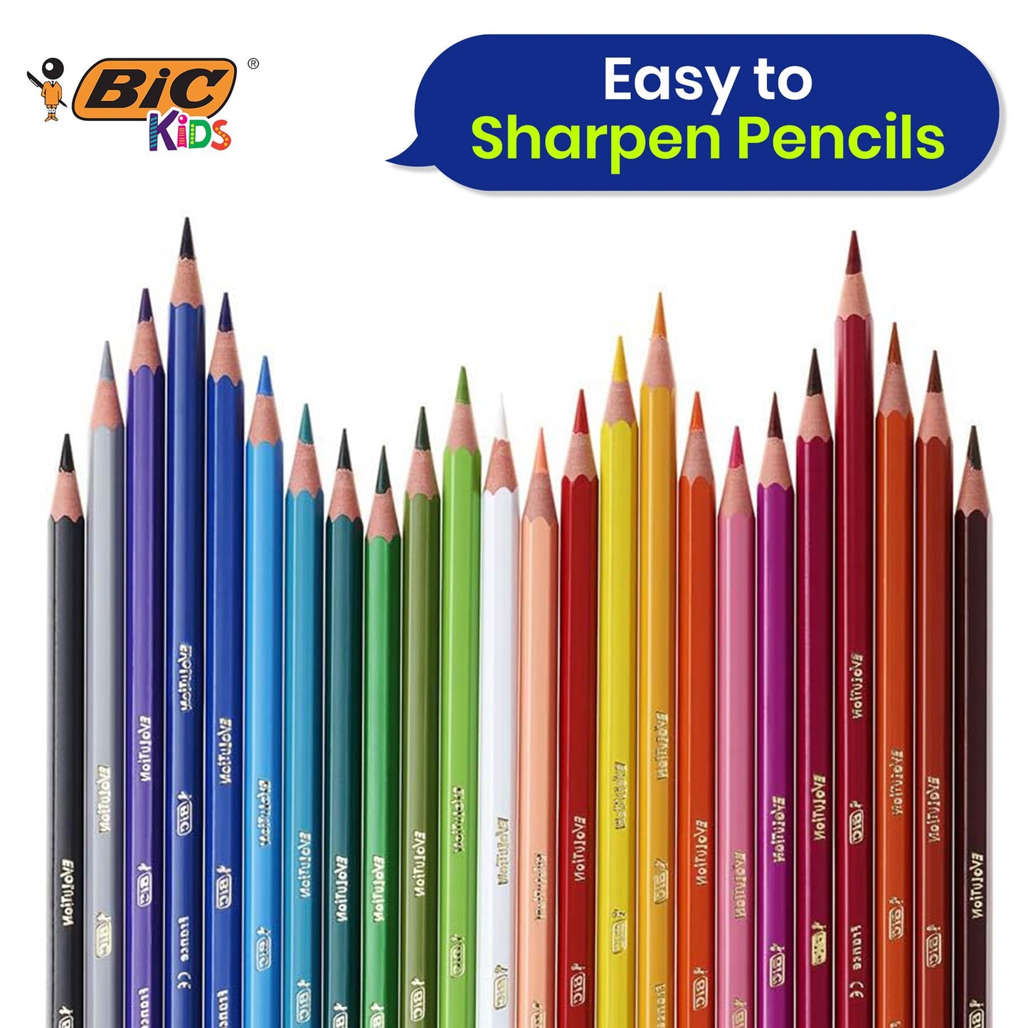 12x BIC Kids Kid Couleur Baby Colouring Pens & Evolution Ecolutions Colouring Pencil 18Pcs Pencils, Washable Ink and Easy to Use Set