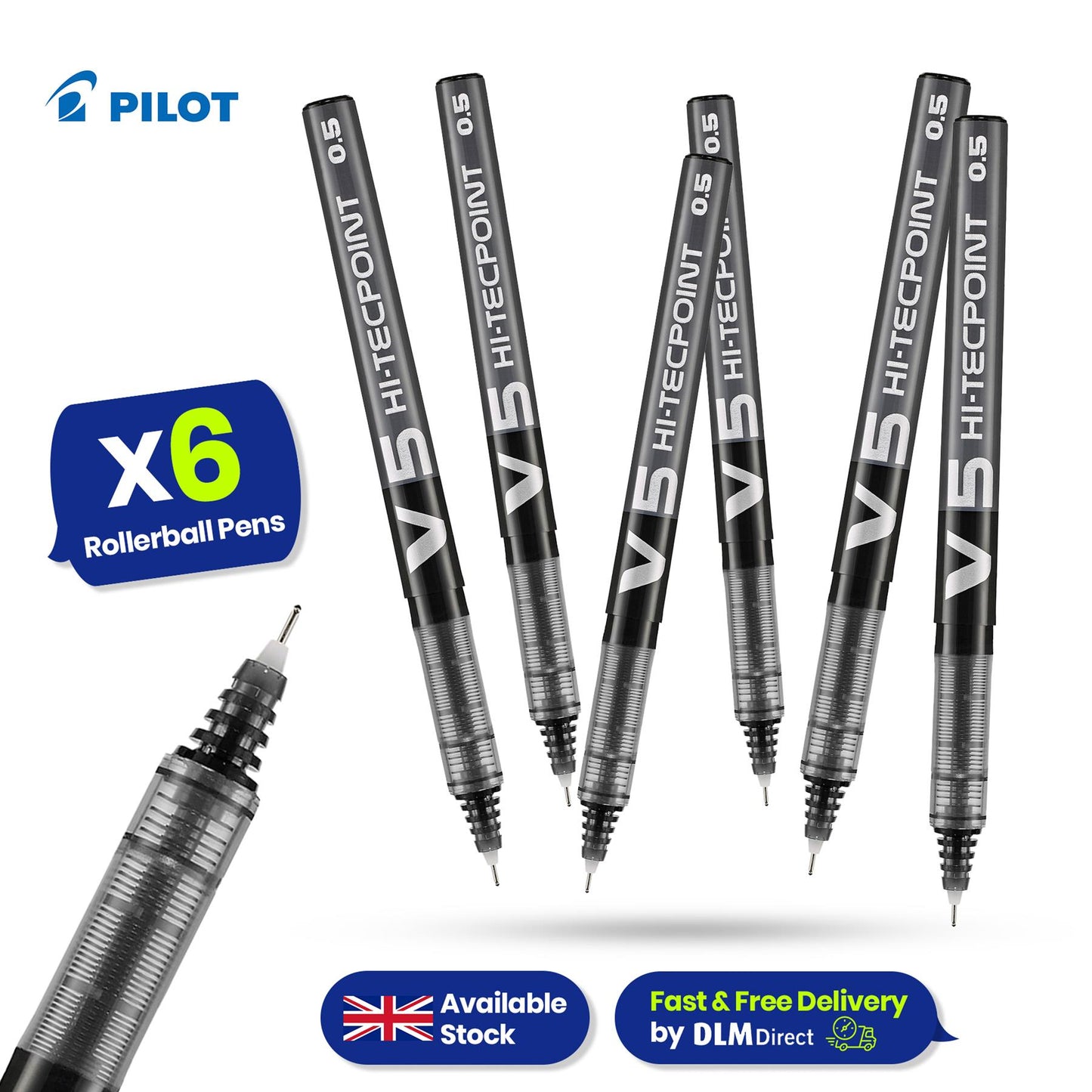 Pilot V5 Liquid Ink Rollerball Fine Value Pack Black (Pack of 6) + Pilot V5 Liquid Ink Rollerball Fine Value Pack Blue (Pack of 6)