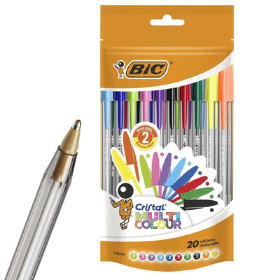 Pukka Pad Pastel Jotta Pad, A4, Pack of 3 + BIC Cristal Multi Colour Ballpoint Pens pack of 20