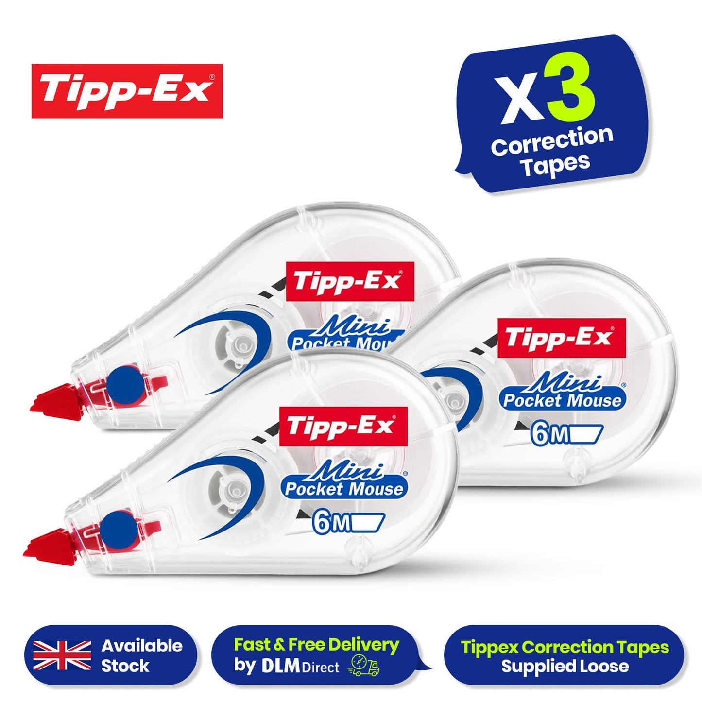 Pilot G2 6-Pack Pens, 2 Blue, 2 Black, 1 Red, 1 Green & Tipp-Ex Mini Correction Tape Rollers