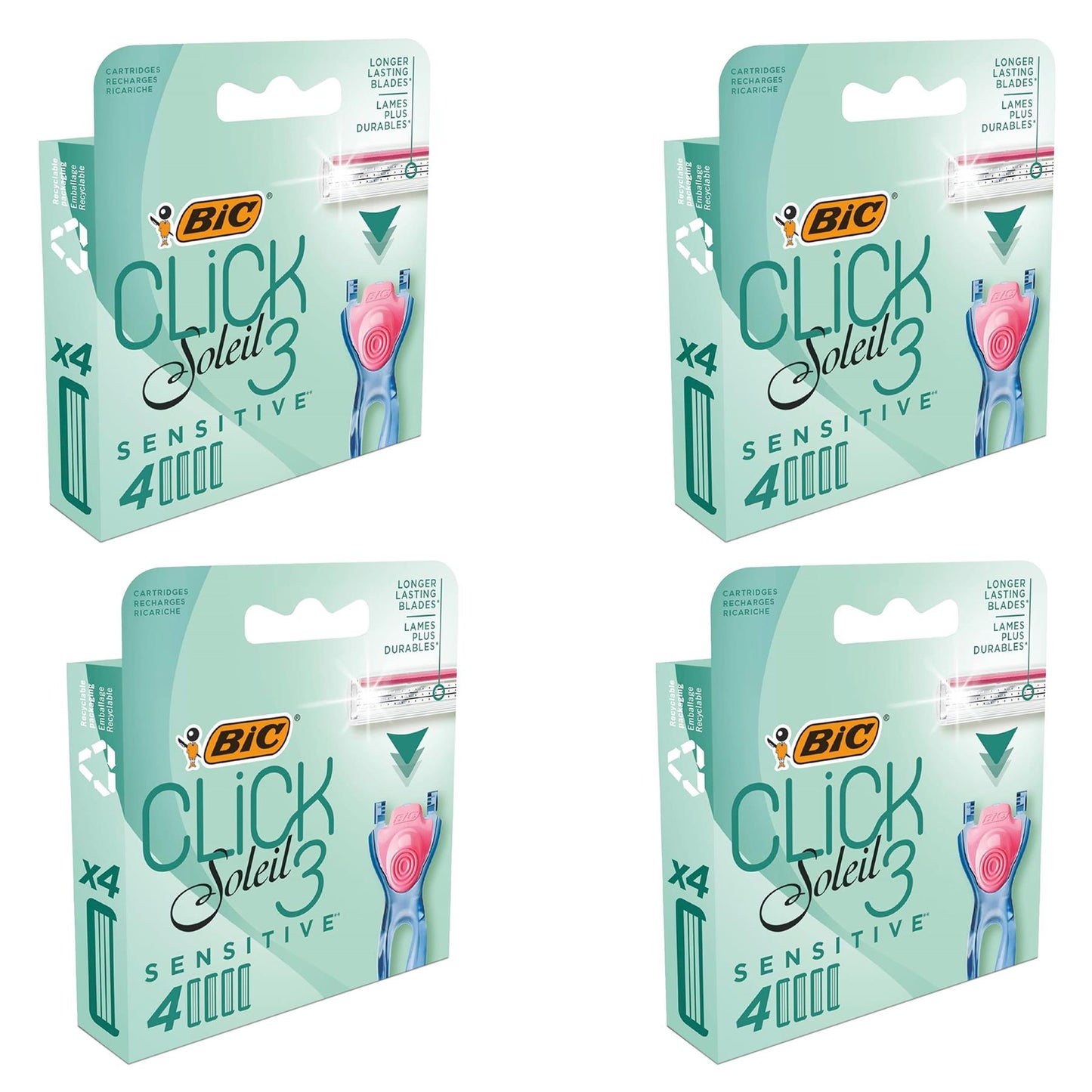 BIC Click 3 Soleil Sensitive Women's Razor Refills - 1 Box of 4 Blades