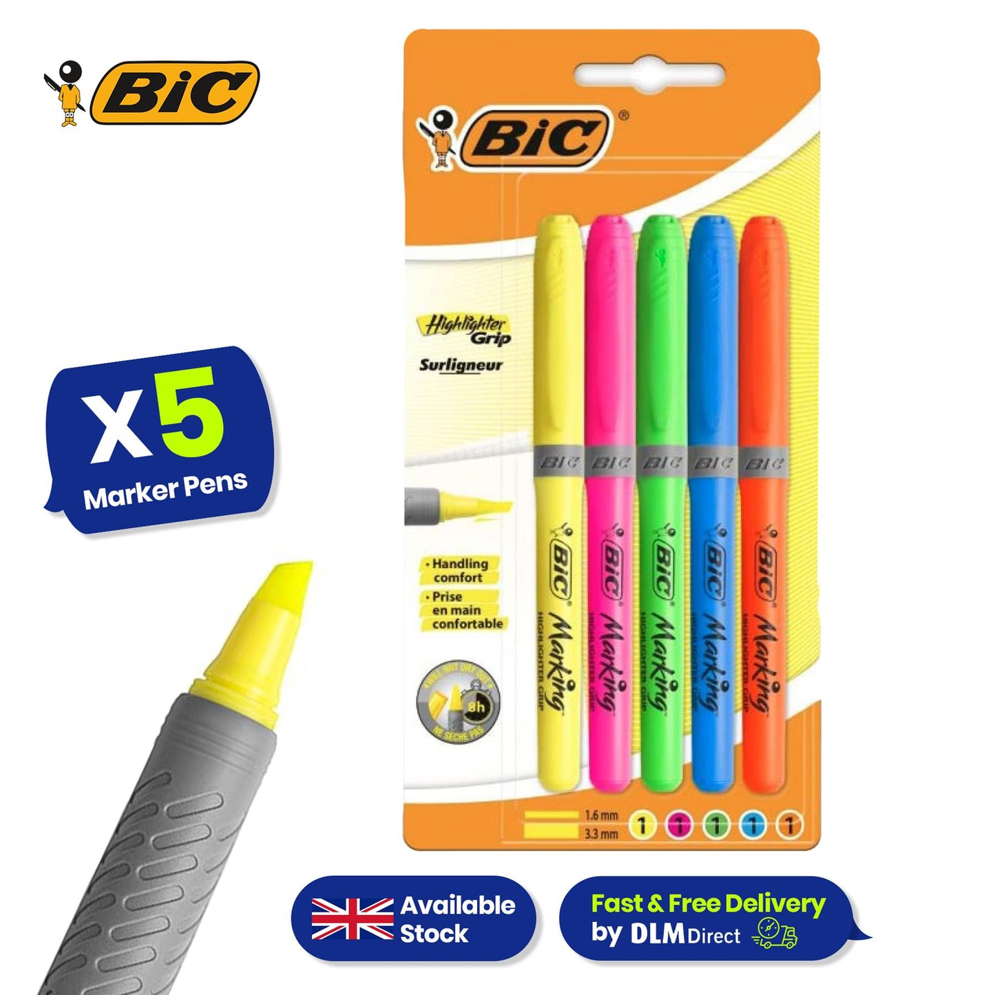 8 Pack BIC Intensity Fineliners Medium Point, 5 Pack Highlighter Grip, & 3 Pack Pukka To-Do Pads