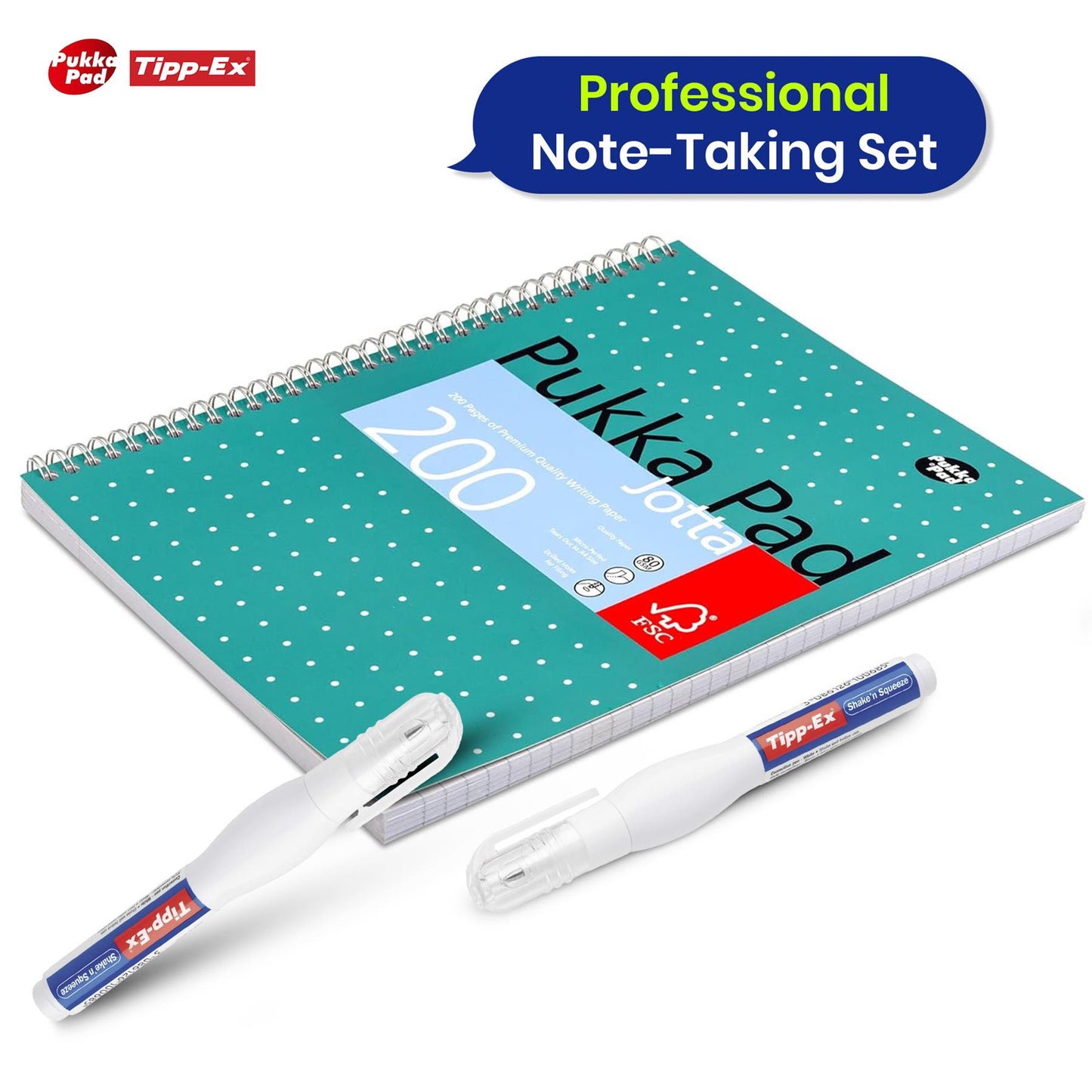 Pukka Pad, A4 Metallic Jotta Book 3 Pack � 21 x 30cm + Tipp-Ex Shake'n Squeeze Correction Pens � 8 ml, Pack of 2