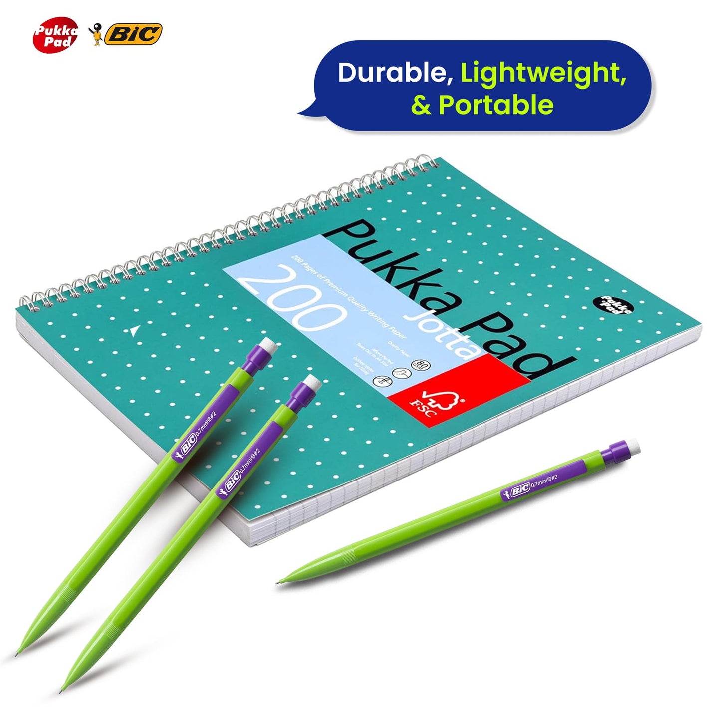 Pukka Pad 3x A4 Jotta Notebook & 10x BIC Matic Mechanical Pencils 0.7mm Tip Ideal for School and Office Use