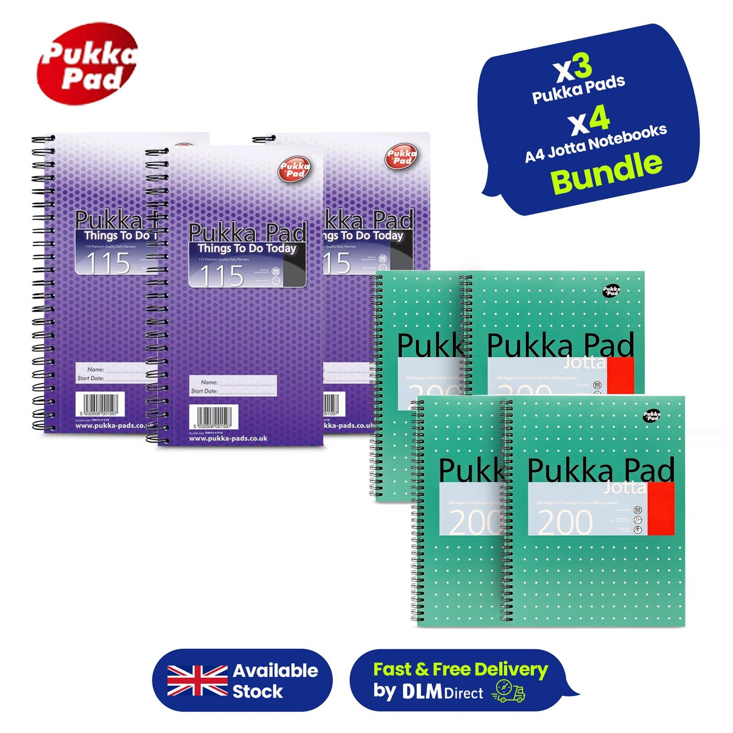 Pukka Pad 3x Things to Do Pads & 4x A4 Jotta Notebooks for Organising Tasks Note-taking School or Office Use