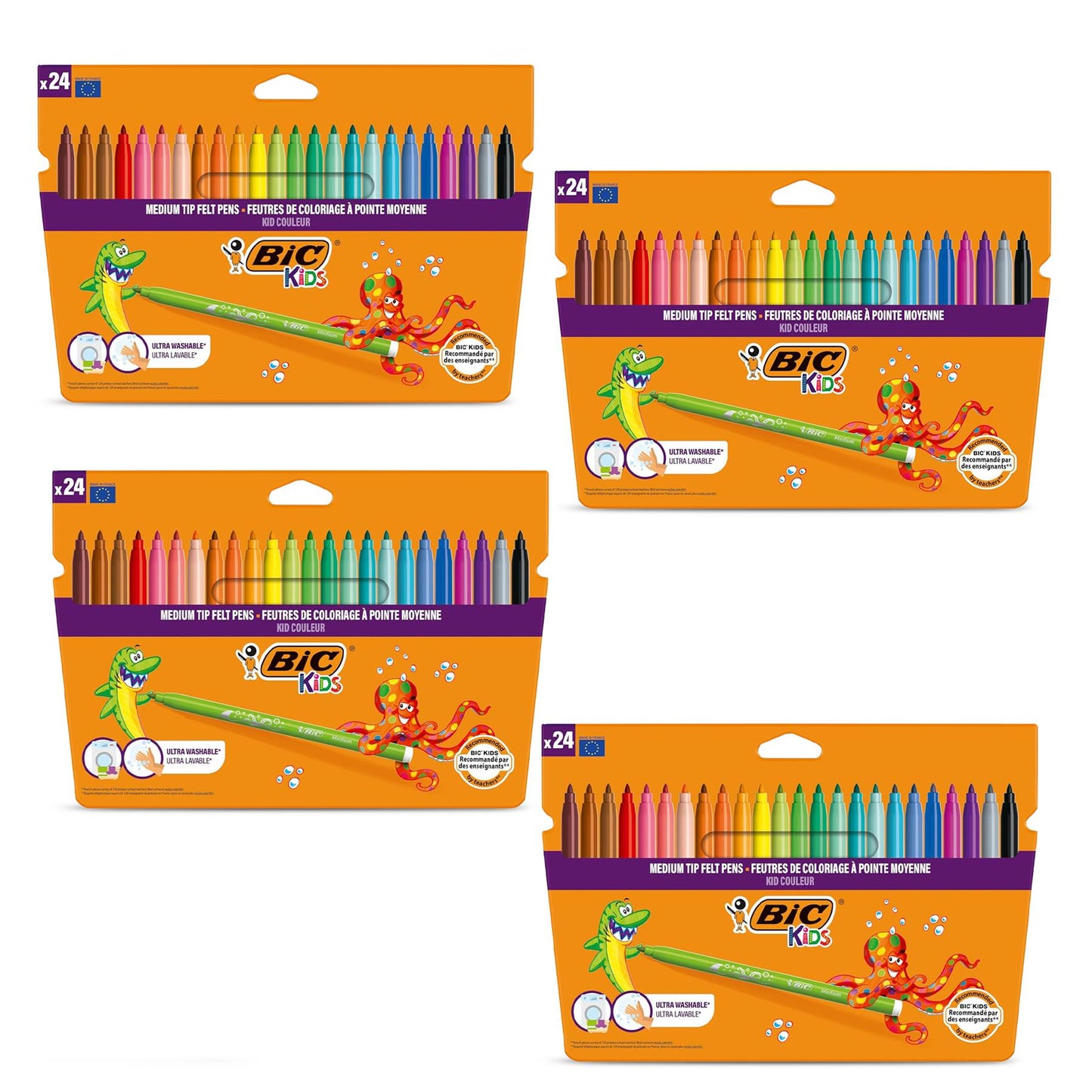 BIC Kids Felt Tip Pens with Medium Blocked Tip 24 Colours