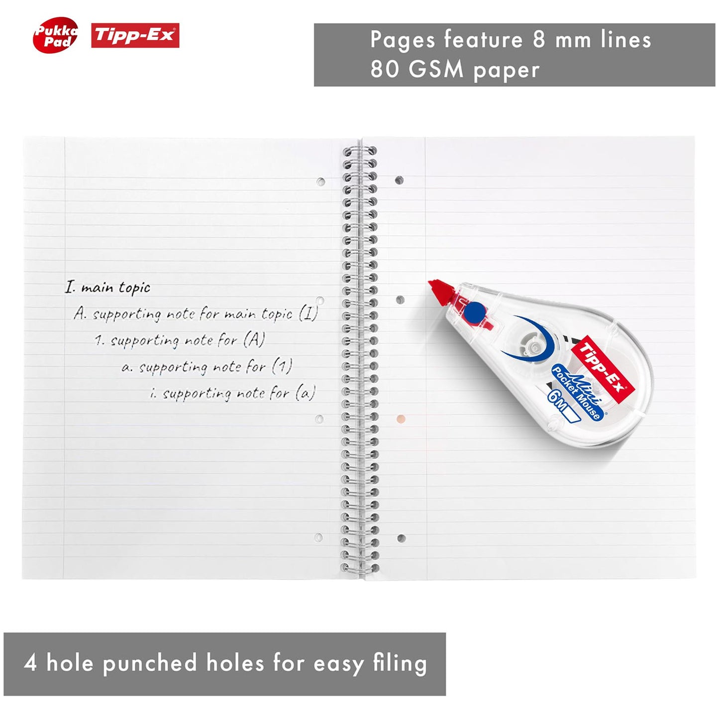 Pukka Pad 3x A4 Jotta Notebook & 3x Tipp-Ex Mini Mouse Correction Tape Ideal for School and Office Use