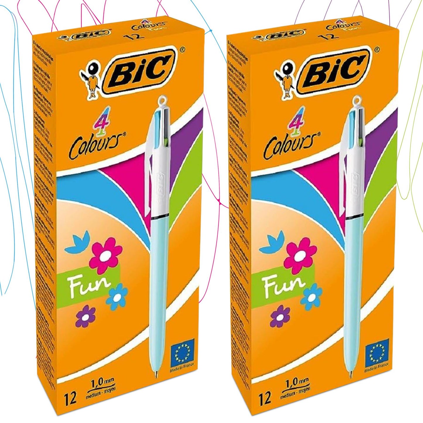 BIC 4 Colours Fun Ballpoint Pen Assorted Inks for Writing and Drawing