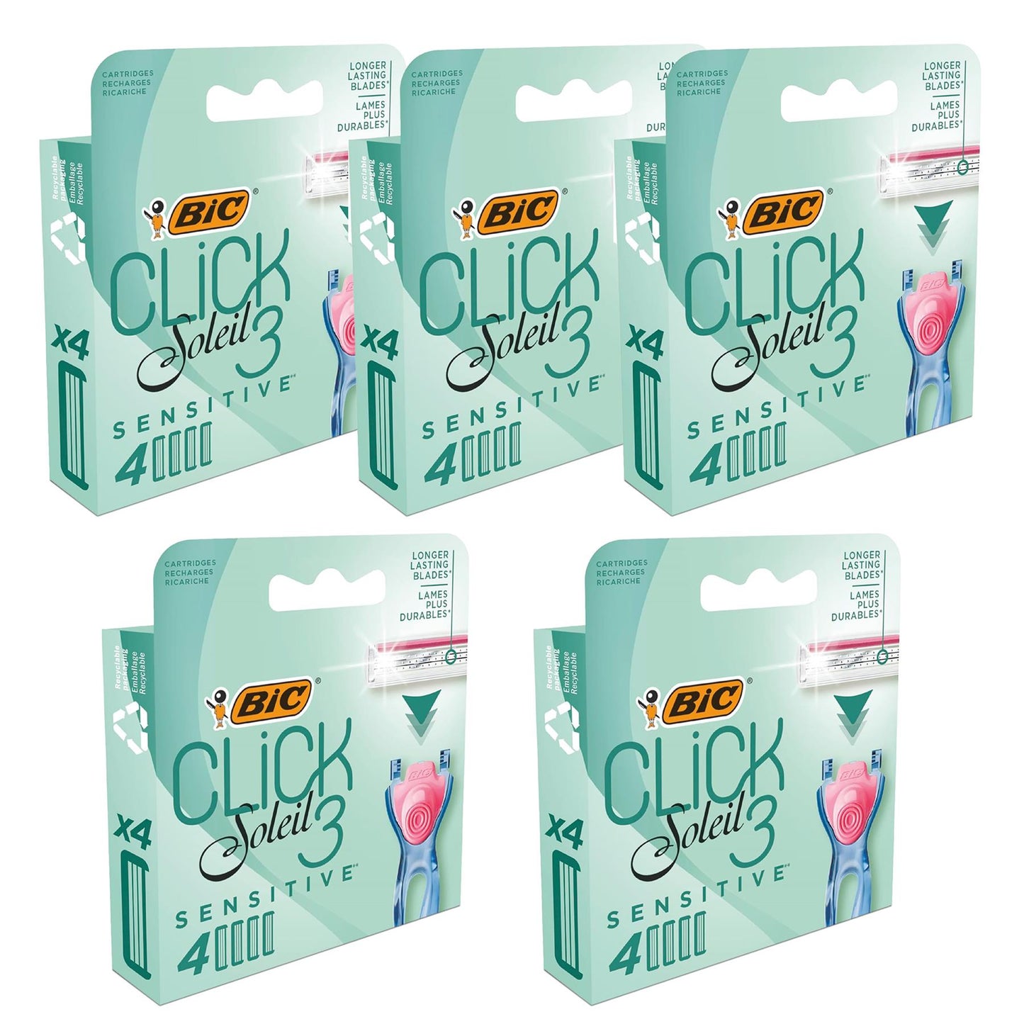 BIC Click 3 Soleil Sensitive Women's Razor Refills - 1 Box of 4 Blades