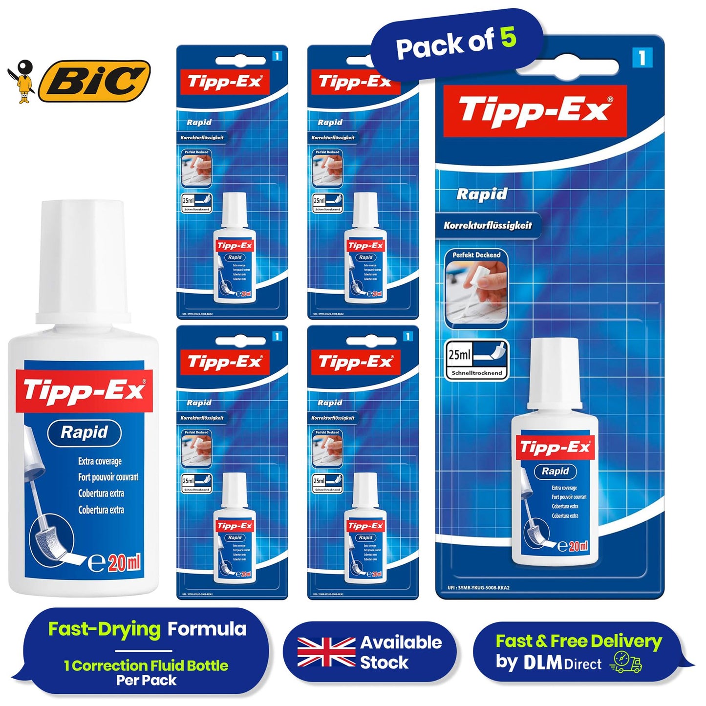 BIC Tipp-Ex Pocket Mouse Pack of 10 & 5x TIPP-EX Rapid Foam Correction Fluid White