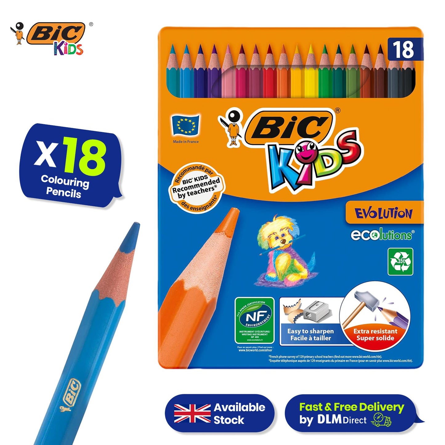 BIC 18 Kids Colouring Pencils, 3 Four-Colour Retractable Ballpoint Pens, & 4 Grip Highlighters for School & Office