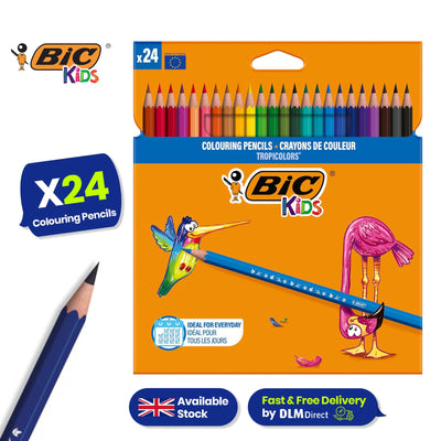 BIC Kids Tropicolours Coloured Pencils 24 per Pack + Paper Mate  For Kids & Adult Colouring, Journalling & More | 24 Count + Pilot Frixion Colors Erasable Fibre Tip Colouring Pen - Assorted, Pack of 12