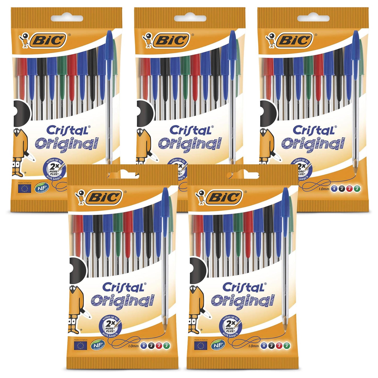 BIC Cristal Original Ballpoint Pens, Fine 1.0mm, 10 Assorted Colours, Comfortable Grip for School and Office