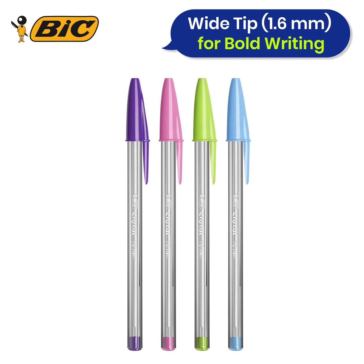 BIC CRISTAL FUN BALLPEN 1.6MM ASSORTED - PACK OF 20 + PUKKA WHITE A5 WIREBOUND PADS 200 page 80gsm (RULED/MARGIN) - PACK OF 3 + BIC Briteliner Grip Highlighters - Yellow/Blue/Green/Pink (Pack of 4)