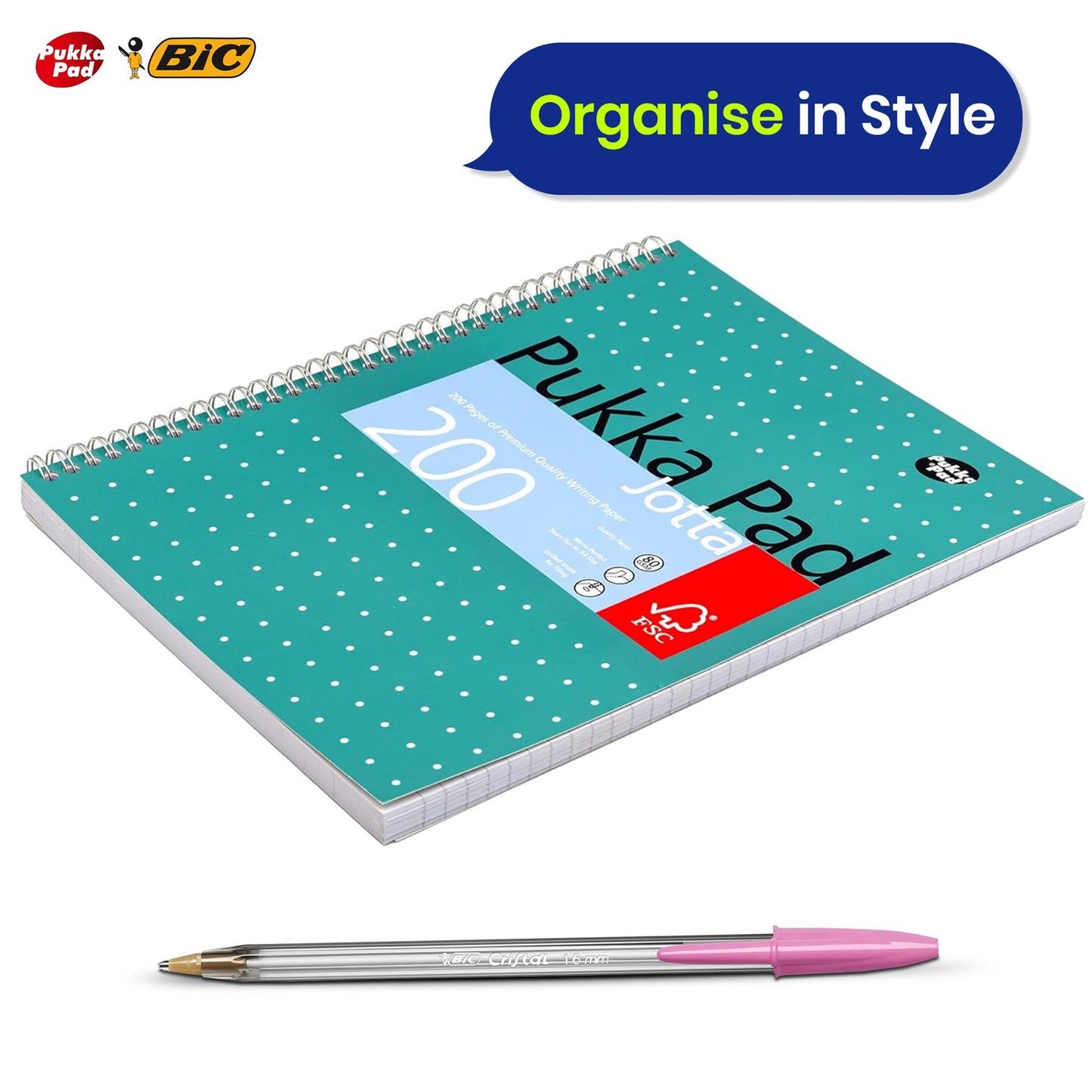 Pukka Pad 3x A4 Jotta Notebook & BIC Cristal Fun Ballpoint Pens Pack of 20 Ideal for School and Office Use