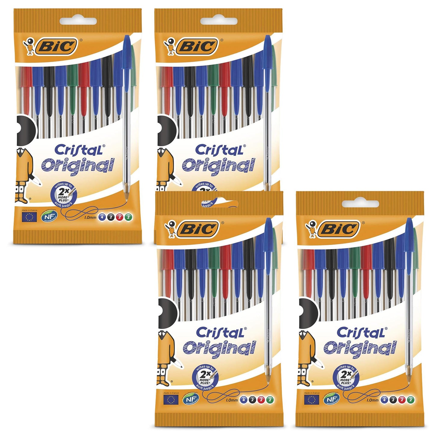 BIC Cristal Original Ballpoint Pens, Fine 1.0mm, 10 Assorted Colours, Comfortable Grip for School and Office