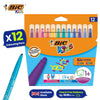 12x BIC Kids Kid Couleur Baby Colouring Pens & Evolution Ecolutions Colouring Pencil 18Pcs Pencils, Washable Ink and Easy to Use Set