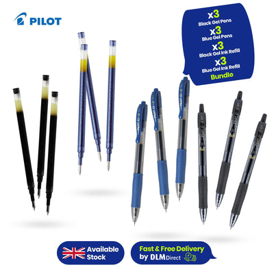 Pilot G2 Gel Pen Pack, 3 Black, 3 Blue & 3 Packs Black G207 Refill, 3x Blue G207 Refill for Smooth Writing