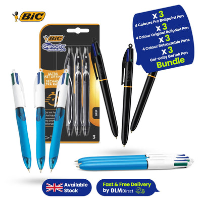 3x BIC 4 Colours Medium Point & 3x BIC Pro Ballpoint & 3x Gel-ocity Black & 3x BIC 4 Colours Grip, 0.4 mm Pens