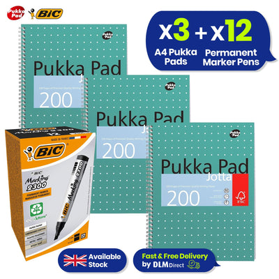 Pukka Pad, A4 Metallic Jotta Book 3 Pack + BIC Marking 2300 ECOlutions - Pack of 12