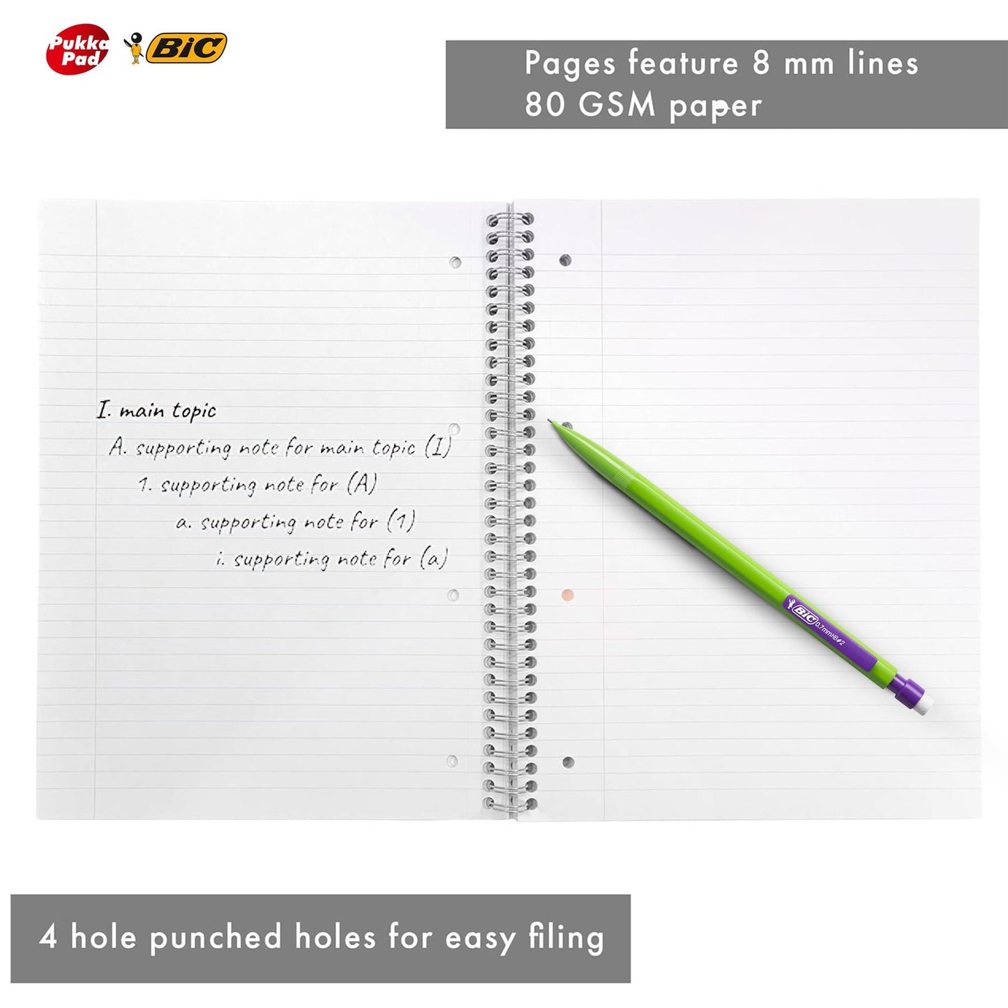 Pukka Pad 3x A4 Jotta Notebook & 10x BIC Matic Mechanical Pencils 0.7mm Tip Ideal for School and Office Use