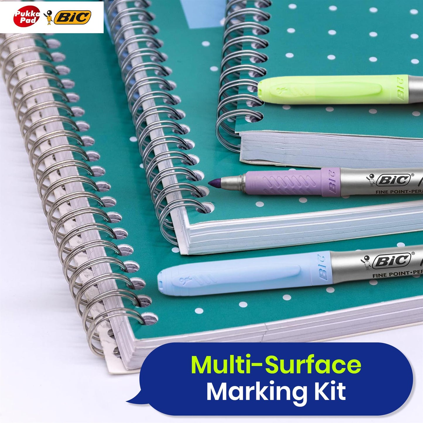 Pukka Pad 3x A4 Jotta Notebook & 5x BIC Marking Pastel Permanent Markers Ideal for School and Office Use