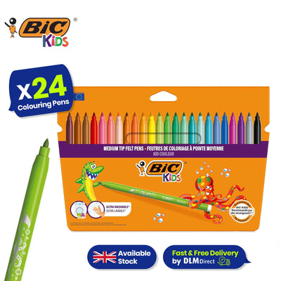 BIC Kids Felt Tip Pens with Medium Blocked Tip 24 Colours