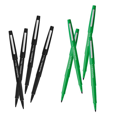 Papermate Flair Felt-Tip Pen Bundle Black and Green Packs of 4 Each